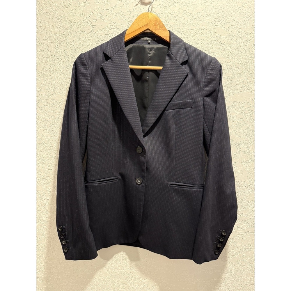 Theory Pinstripe Blazer Womens 4 Navy Blue Excellent Wool Blend B0101108